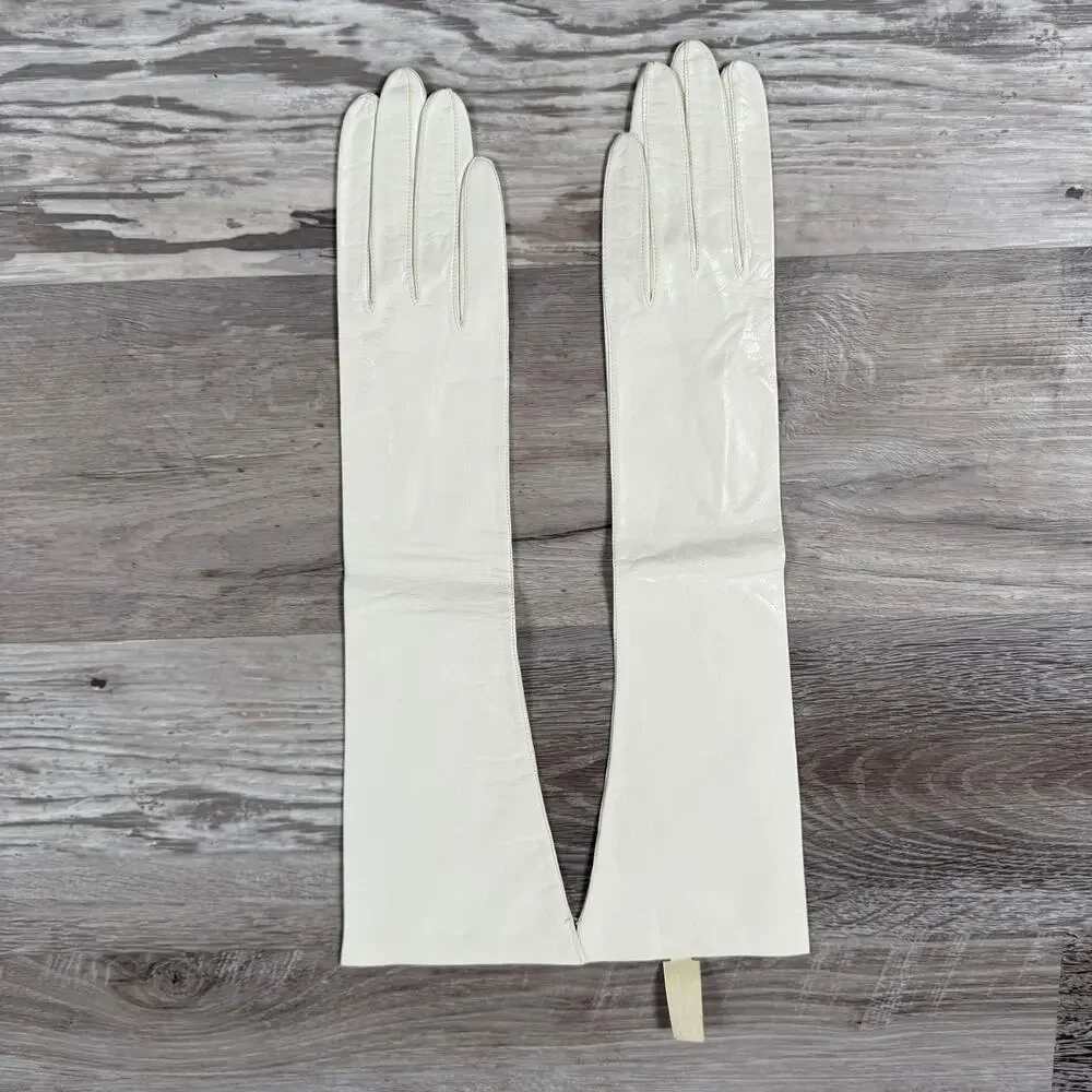 Vintage 60 Grande Ivory Leather Opera Gloves 6.5 Long Formal Something Old Bride